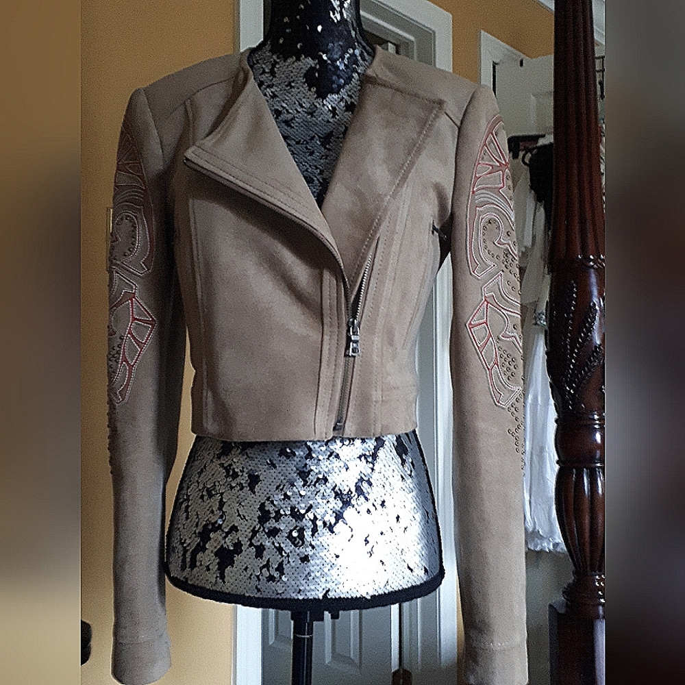 BCBG Nicholas applique faux suede jacket